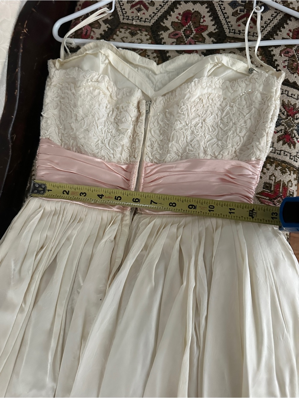 Vintage Ivory Lace Bodice Strapless Dress with Pink Satin Waist - Picture 10 of 10